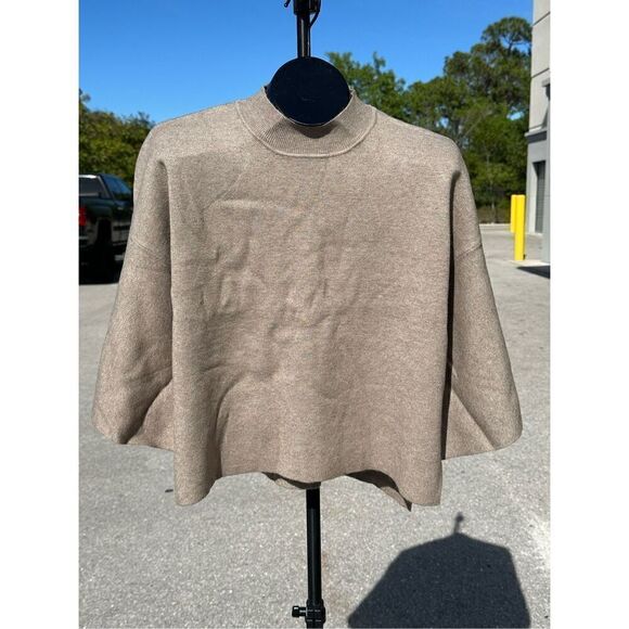 Zenana Tan Ribbed Mock Neck Bell Sleeve Sweater Size S - Picture 9 of 9